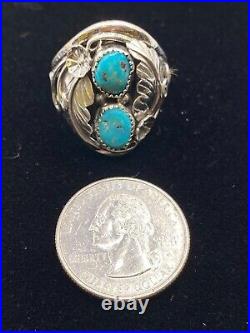 Navajo Sterling Silver Turquoise Ring by Michael Rogers, size 11