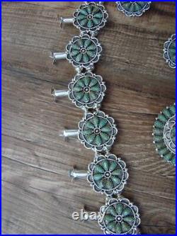Navajo Sterling Silver & Turquoise Squash Blossom Necklace Set Mitchell