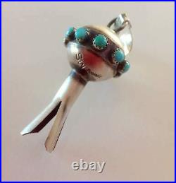 Navajo Sterling Silver Turquoise Squash Blossom Pendant Signed Monica Smith