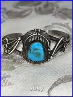 Navajo Sterling Silver Turquoise Stamped Cuff Bracelet 23.5g Navajo Sterling Silver Turquoise Stamped Cuff Bracelet 23.5g