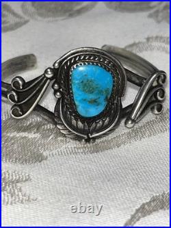 Navajo Sterling Silver Turquoise Stamped Cuff Bracelet 23.5g Navajo Sterling Silver Turquoise Stamped Cuff Bracelet 23.5g