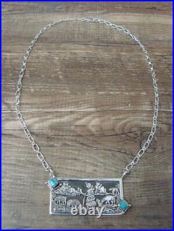 Navajo Sterling Silver & Turquoise Story Teller Link Necklace Robin Wood