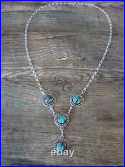 Navajo Sterling Silver & Turquoise Y Link Necklace Verley Betone