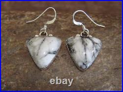Navajo Sterling Silver & White Buffalo Turquoise Dangle Earrings by Lopez