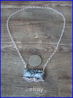 Navajo Sterling Silver & White Buffalo Turquoise Floral Link Necklace Yazzie