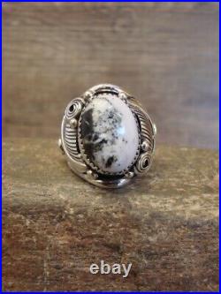 Navajo Sterling Silver & White Buffalo Turquoise Ring by Morgan Size 9