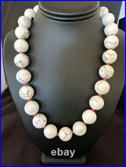 Navajo Sterling Silver White Howlite Spiny Oyster Beads Necklace 21 16819
