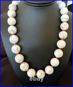 Navajo Sterling Silver White Howlite Spiny Oyster Beads Necklace 21 16819
