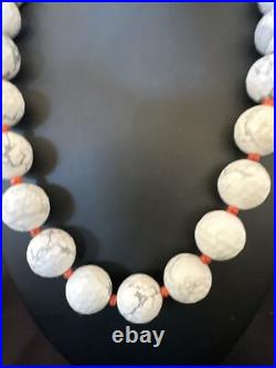 Navajo Sterling Silver White Howlite Spiny Oyster Beads Necklace 21 16819