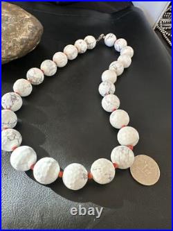 Navajo Sterling Silver White Howlite Spiny Oyster Beads Necklace 21 16819