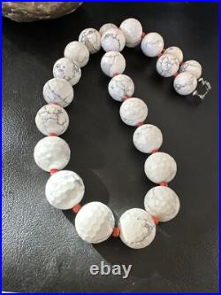 Navajo Sterling Silver White Howlite Spiny Oyster Beads Necklace 21 16819