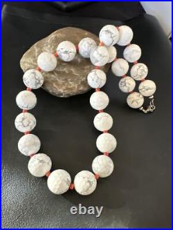 Navajo Sterling Silver White Howlite Spiny Oyster Beads Necklace 21 16819