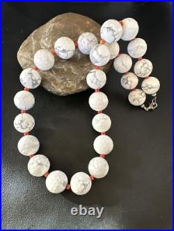 Navajo Sterling Silver White Howlite Spiny Oyster Beads Necklace 21 16819