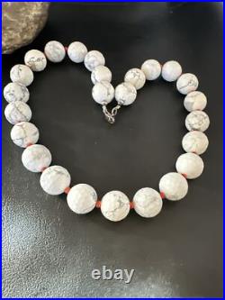 Navajo Sterling Silver White Howlite Spiny Oyster Beads Necklace 21 16819