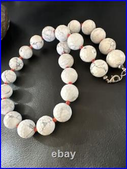 Navajo Sterling Silver White Howlite Spiny Oyster Beads Necklace 21 16819