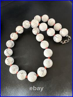 Navajo Sterling Silver White Howlite Spiny Oyster Beads Necklace 21 16819