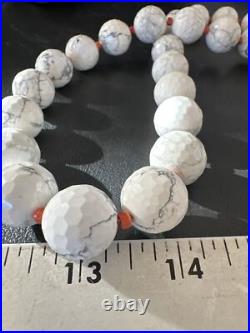 Navajo Sterling Silver White Howlite Spiny Oyster Beads Necklace 21 16819