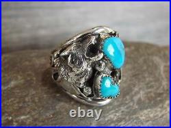 Navajo Sterling Silver Wolf Lobo Turquoise Ring Size 10 Jeanette Saunders