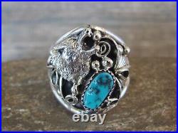 Navajo Sterling Silver Wolf Lobo Turquoise Ring Size 13 Jeanette Saunders