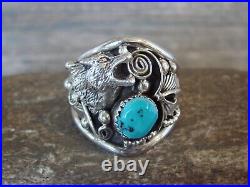 Navajo Sterling Silver Wolf Lobo Turquoise Ring Size 14.5 Jeanette Saunders