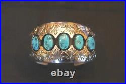 Navajo Sterling Silver and Turquoise Cuff Bracelet Signed P. Benally