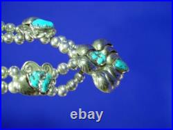 Navajo Sterling Silver and Turquoise Necklace, Signed GM hallmark 20 long