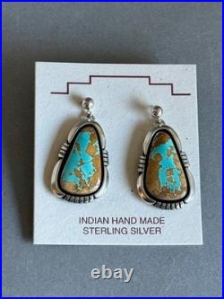 Navajo Sterling Silver with Natural Ojo Turquoise Earrings. 1 1/8 Drop