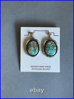 Navajo Sterling Silver with Natural Ojo Turquoise Earrings 1 1/8 Drop