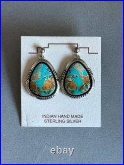 Navajo Sterling Silver with Natural Ojo Turquoise Earrings. 1 1/8 Drop