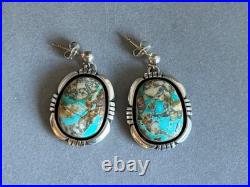 Navajo Sterling Silver with Natural Ojo Turquoise Earrings 1 1/8 Drop