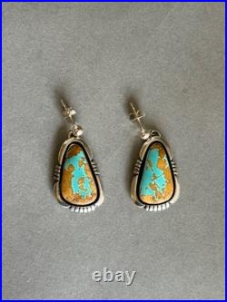 Navajo Sterling Silver with Natural Ojo Turquoise Earrings. 1 1/8 Drop