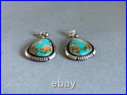 Navajo Sterling Silver with Natural Ojo Turquoise Earrings. 1 1/8 Drop