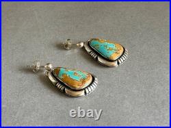 Navajo Sterling Silver with Natural Ojo Turquoise Earrings. 1 1/8 Drop