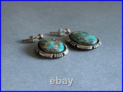 Navajo Sterling Silver with Natural Ojo Turquoise Earrings 1 1/8 Drop