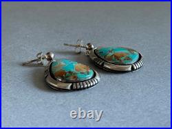 Navajo Sterling Silver with Natural Ojo Turquoise Earrings. 1 1/8 Drop