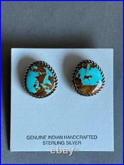Navajo Sterling Silver with Natural Ojo Turquoise Stud Earrings. 7/8 Tall