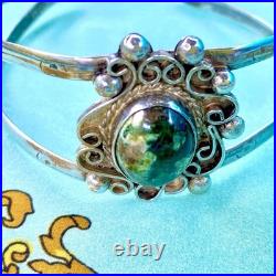 Navajo Sterling Turquoise Cuff Bracelet Signed Filigree Silver Unique Handmade