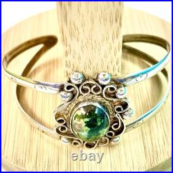 Navajo Sterling Turquoise Cuff Bracelet Signed Filigree Silver Unique Handmade