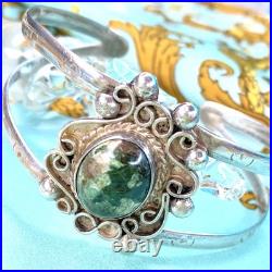 Navajo Sterling Turquoise Cuff Bracelet Signed Filigree Silver Unique Handmade