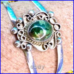 Navajo Sterling Turquoise Cuff Bracelet Signed Filigree Silver Unique Handmade