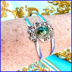 Navajo Sterling Turquoise Cuff Bracelet Signed Filigree Silver Unique Handmade