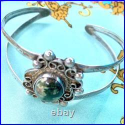 Navajo Sterling Turquoise Cuff Bracelet Signed Filigree Silver Unique Handmade