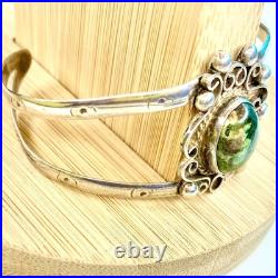 Navajo Sterling Turquoise Cuff Bracelet Signed Filigree Silver Unique Handmade