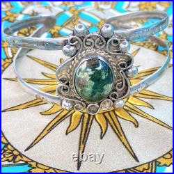 Navajo Sterling Turquoise Cuff Bracelet Signed Filigree Silver Unique Handmade