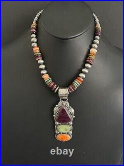 Navajo Sterling silver Multistone pendant necklace