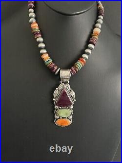 Navajo Sterling silver Multistone pendant necklace