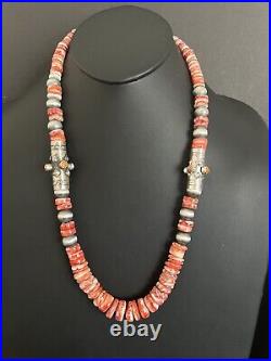 Navajo Sterling silver Spinyoyster bead necklace 26 Inch