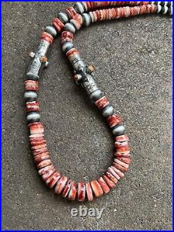 Navajo Sterling silver Spinyoyster bead necklace 26 Inch