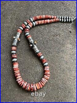 Navajo Sterling silver Spinyoyster bead necklace 26 Inch