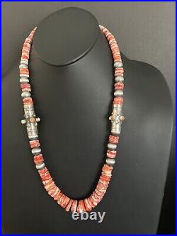 Navajo Sterling silver Spinyoyster bead necklace 26 Inch